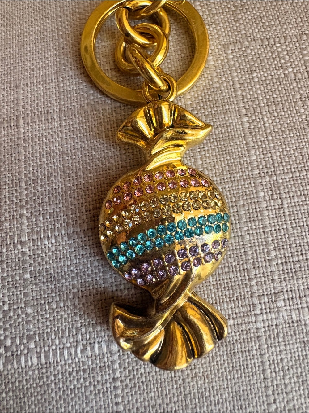 Gold-Tone Candy Charm Keychain with Multicolor Crystals